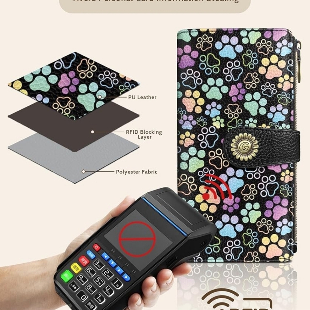 Paw Print RFID Blocking Phone Wallet Case - Black